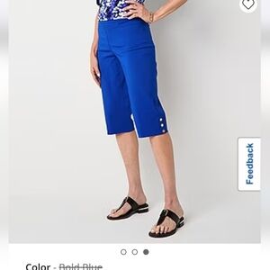 Blue Cropped Pants with Button Detail
